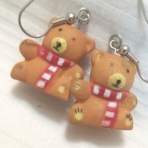 Brown Teddy Bear Scarf Earrings